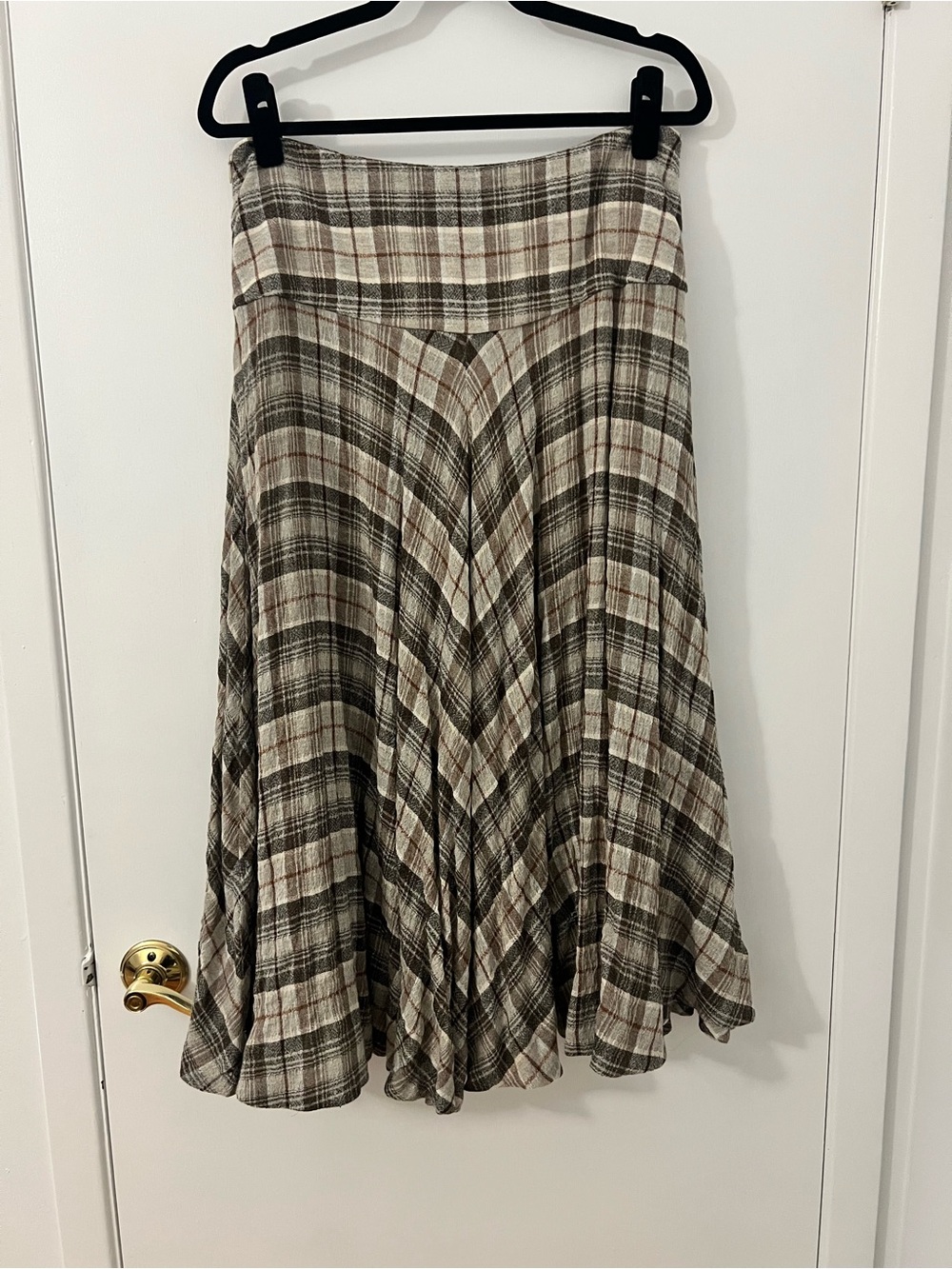 Zara Brown Cream Plaid Midi Skirt Size L NWOT - Picture 2 of 3
